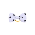 Close-up of a white polka dot grosgrain ribbon bow with a yellow elastic hair band - White with Black Dots (18)