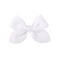 Handmade 3.5 inch solid white fabric bow hair clip with textured double layer design - White (18)