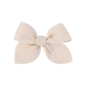 Handmade 3.5 inch beige fabric bow hair clip with ribbed texture for kids - Beige (21)