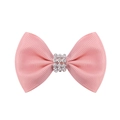 Barrette à nœud rose en ruban gros-grain pour bébés avec strass argentés brillants - Rose (16)