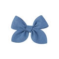 Navy blue fabric hair bow with textured weave for children on a white background - Dark Blue (36)