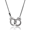 Retro handcuffs necklace with PUT DOWN and UNLOCK engraving on vintage silver chain - Antique Silver Necklace (Length 60cm)