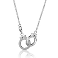 Silver handcuffs necklace with engraved letters and polished chain on white background - Silver Necklace (Chain Length 60cm)