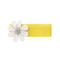 Fermaglio per capelli in nastro giallo con margherita ricamata bianca per bimba - Giallo brillante