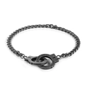 Vintage punk handcuffs pendant bracelet with PUT DOWN engraving on cuban curb chain - 23cm Length / Ancient Silver Bracelet