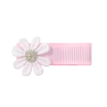 Fermaglio per capelli per bambine con fiore in tessuto rosa e bianco e nastro - Fiore Rosa
