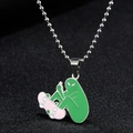 Hip hop street style alien on pink skateboard pendant with stainless steel bead chain - Green Alien (Chain Length 70cm)