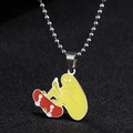 Street style hip-hop alien skateboarding pendant necklace with silver ball chain - Yellow Alien (Chain Length 70cm)