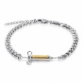Two-tone silver Cuban link bracelet with a golden rectangular bar for urban style - Two-tone Gold Bracelet (18cm+5cm)