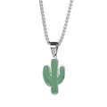 Hip hop cactus pendant necklace in green drip oil finish with silver box chain - Silver (60cm Chain)