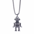Colgante de robot retro en acero inoxidable con acabado plateado antiguo y cadena box - Plata Antigua (Cadena 60cm)