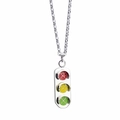 Collana con ciondolo a semaforo in acciaio inossidabile con smalto rosso, giallo e verde - Argento (Lunghezza Catena 70cm)