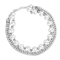 Hip hop layered pearl and silver titanium steel adjustable bracelet for women - Silver Color White Pearl (Chain Length 20+3cm)