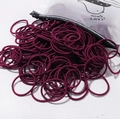 Dark red high-elasticity hair ties with a translucent frosted cartoon zipper storage bag - 50 Pieces / Dark Red