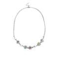 Collana hip hop in acciaio al titanio con girasoli di strass colorati e perle bianche - Lunghezza della catena 45+5cm / Argento