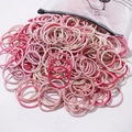 High elastic hair ties set in assorted pink tones with frosted zipper pouch storage - 50 Pieces / Pink Series Combination