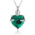 Green heart birthstone urn necklace with Always in my heart laser engraving - May Dark Green