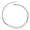 Collana asimmetrica con perle riflettenti e catena in acciaio argento stile streetwear - Argento