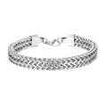 Polished silver stainless steel double wheat chain bracelet with secure lobster clasp for unisex - Silver Bracelet