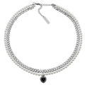 Collana a doppio strato in acciaio inossidabile con perle bianche e ciondolo a cuore - Cuore a Doppio Strato (Regolabile)