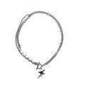 Collier minimaliste avec perles et pendentif éclair argenté avec fermoir en T-bar - Argent (43cm)