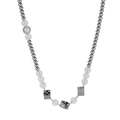 Collier hip hop en acier inoxydable avec perles de glace et pendentifs de dés cool - Longueur de chaîne 55cm / Argenté