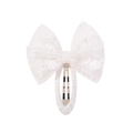 Delicate white lace bow hair clip with floral embroidery for girls on silver metal clip - White