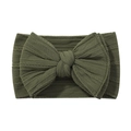 Detailed view of dark green ribbed fabric baby headband with a large matching bow - Army Green