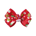 Detail of Christmas bow hair clip with red festive glove resin center and holiday patterns - Red Glove Style (5)