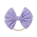 Detailed view of purple fabric bow on soft seamless nylon headband for infants - Purple(10)