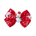 Detail of Christmas bow hair clip featuring a resin snowman and printed red ribbon - Red Snowman Style (6)