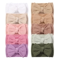 Set of 10 solid color elastic baby headbands with large ribbed fabric bows in assorted colors - 10 Colors Mixed