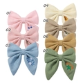 Barrettes nœuds en lin faits main avec broderies florales en sept couleurs pastel pour fille - Ensemble Multicolore