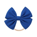 Detailed close-up of dark blue knitted bow on a soft seamless nylon baby headband - Dark Blue (16)