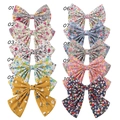 Set of 10 floral bow hair clips in diverse pastoral patterns and colors for girls - Assorted Colors (Mixed)