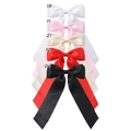 Detail view of colorful satin ribbon bow hair clips in white, pink, beige, red, and black - 5 Colors Mixed