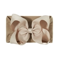 6.3 inch nylon baby headband with a large champagne grosgrain bow in stylish solid color - Champagne (813-056)