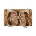 Infant khaki jacquard elastic headband with a large 6.3 inch ribbed bow accessory - Khaki (812-056)
