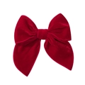 Detail view of a vintage deep red velvet double-layered bow hair clip for children - Dark Red