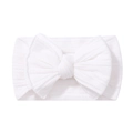 White ribbed elastic baby headband featuring a large soft textured knit bow decoration - White