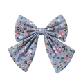 Detail of light blue floral bow hair clip with vintage rose print and double layers - Sky Blue Floral (7)