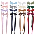 Grid view of various colorful satin bow hair clips with long streamers for girls - 16 Colors Mix