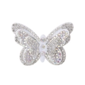 Sparkling handmade butterfly hair clip for girls with white fabric and iridescent rhinestones - White
