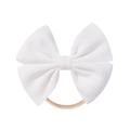 Soft white fabric bow headband for babies with a seamless skin-tone nylon elastic band - White (1)