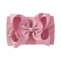 Pink jacquard infant headband with a large grosgrain ribbon bow and stretchy nylon band - Pink (158-158)