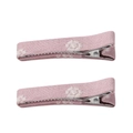 Pink embroidered linen hair clips with white flower patterns for kids set of two - Girlish Pink Style (5)