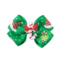 Green Christmas bow hair clip with candy cane prints and festive resin charm - Green Candy Cane Style (3)