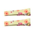 Floral cotton fabric hair clips for girls in pale yellow with colorful blossom patterns - Tender Yellow Floral Style (5)