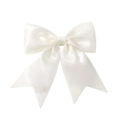 Elegant white satin bow hair clip for girls with long ribbons and a silky finish - White (028)