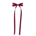 Detail of elegant wine red satin bow hair clip with long ribbons and smooth texture - Wine Red Style (33)